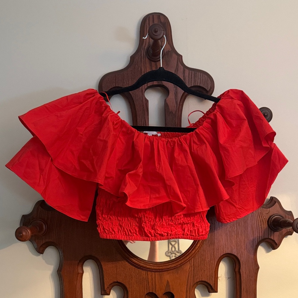 Olivaceous Red Ruffle Crop Top